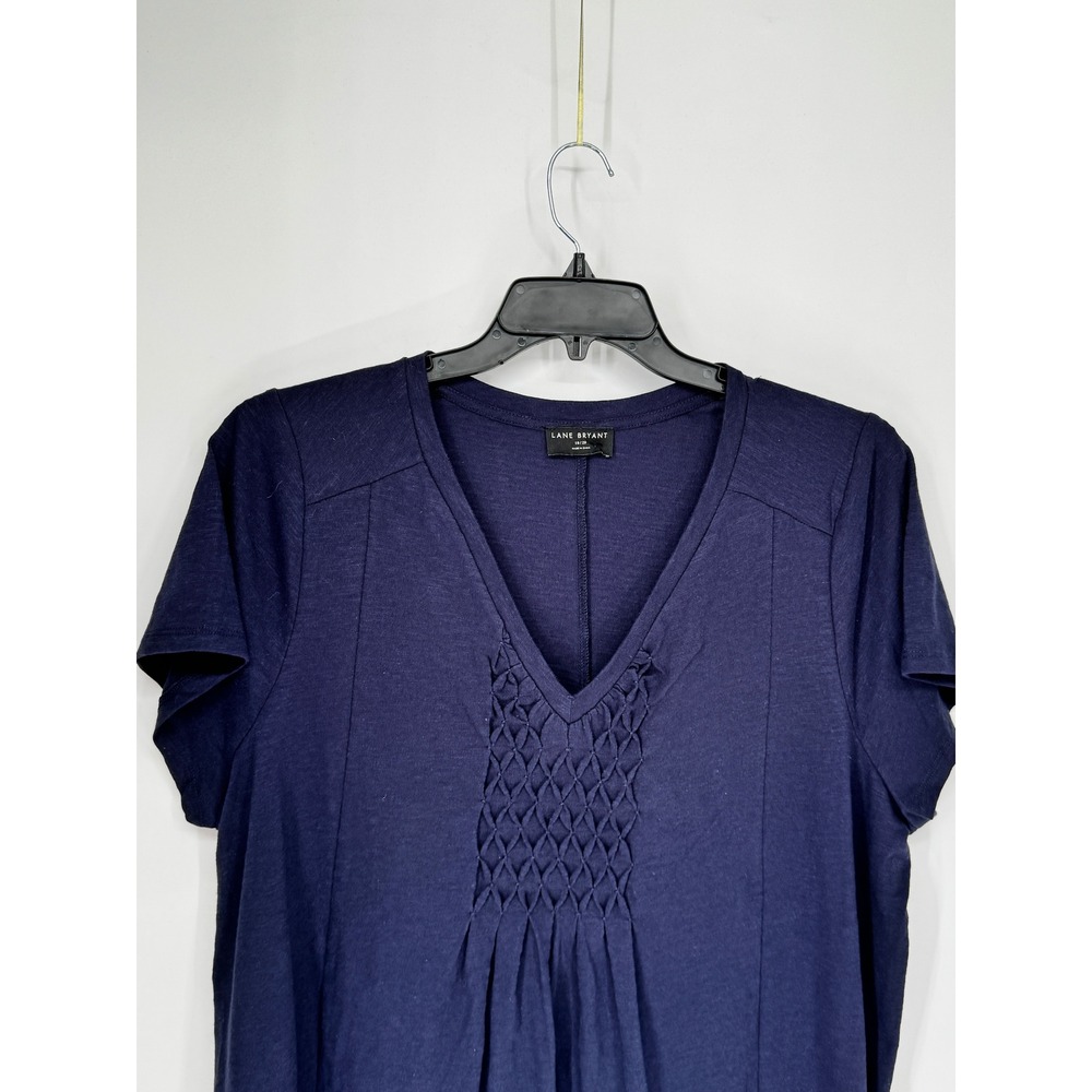 Lane Bryant Smocked V-Neck Top Women 18/20 Navy Blue NWOT Cotton Short Sleeve - Picture 2 of 12